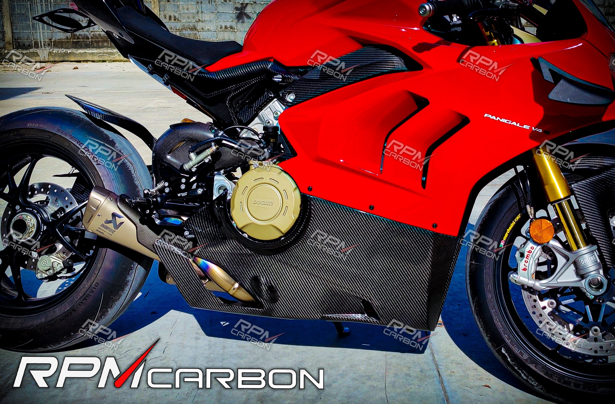 Ducati Panigale V4 Carbon Fiber Lower Side Fairings Belly Pan Akrapovic Version